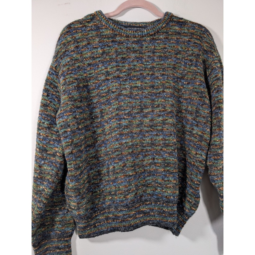 Jhane Barnes Sweater Adult Large Wool Blend Blue Brown Thin Knit Pullover Unisex